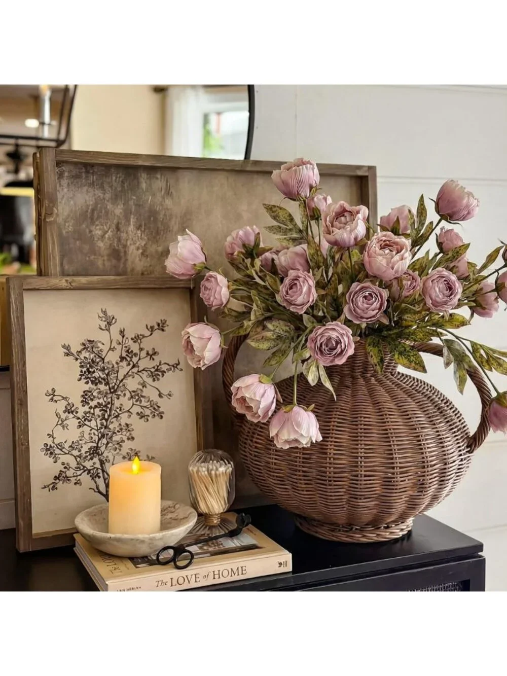 Elegant Faux Silk Peony Flowers - 8 Pcs Stem for Home Decor, Brownish Vases